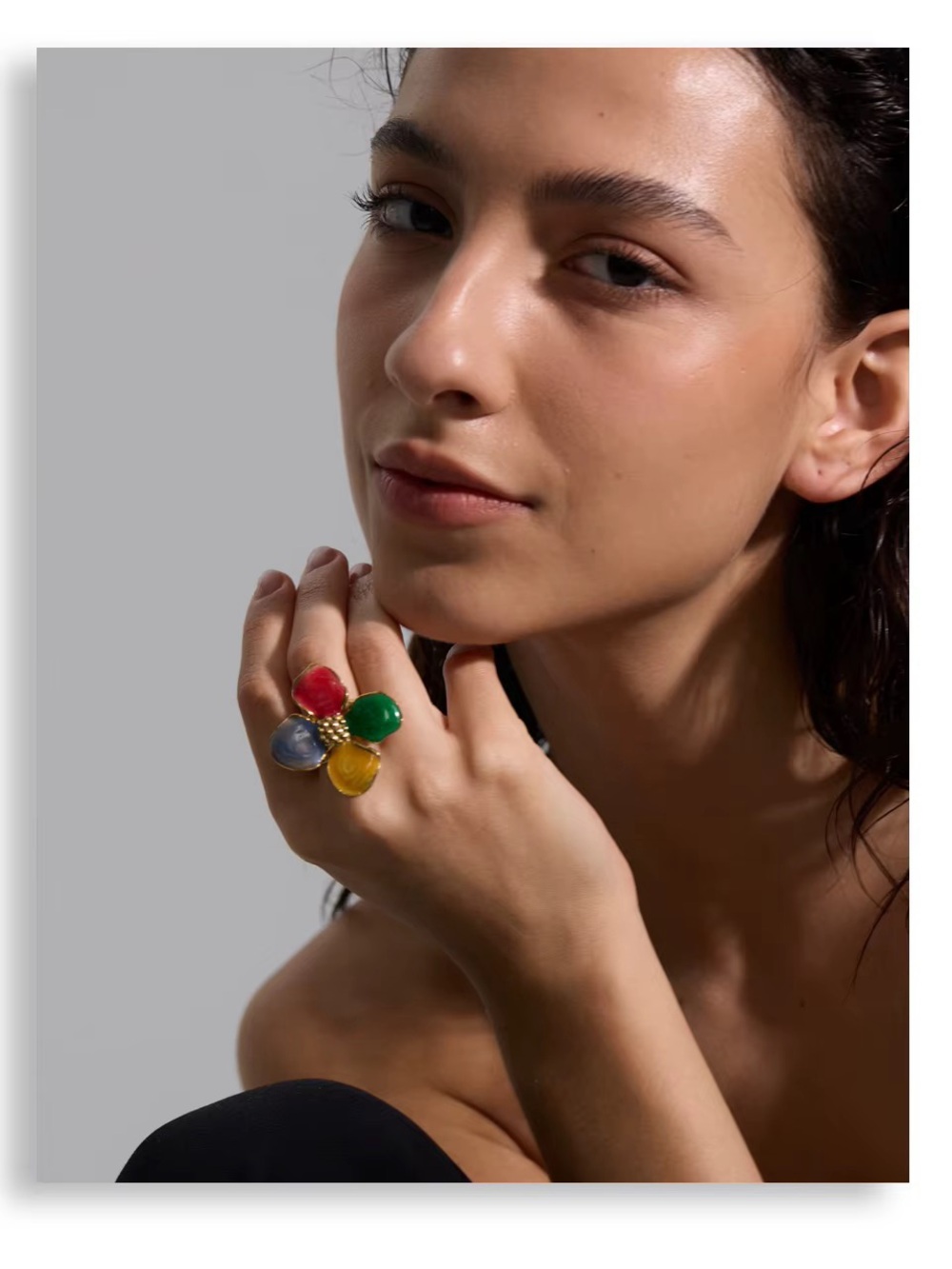 Multi-Color Cluster Stone Statement Ring - Gold - Picture 4 of 5